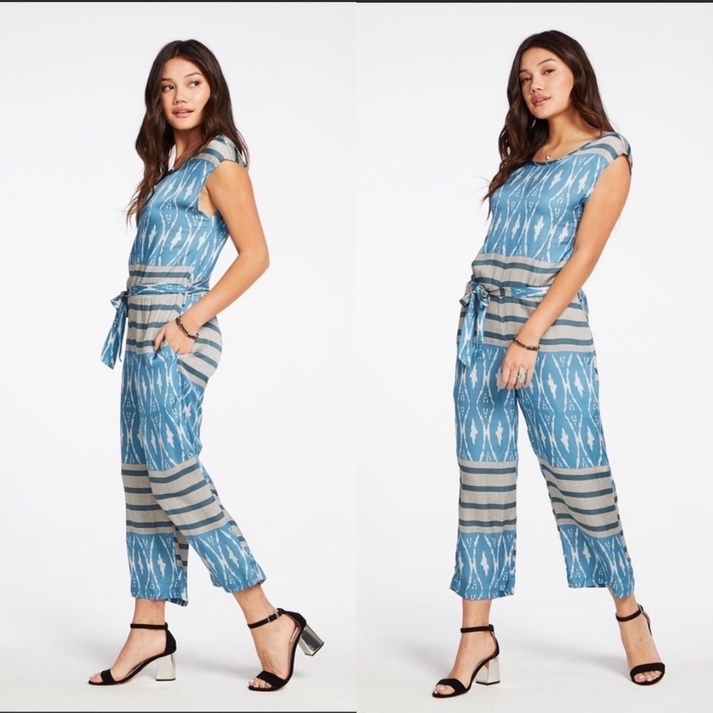 Chaser Silky‎ Ikat Mixed-Print Wide-Leg Cropped Jumpsuit| NWT